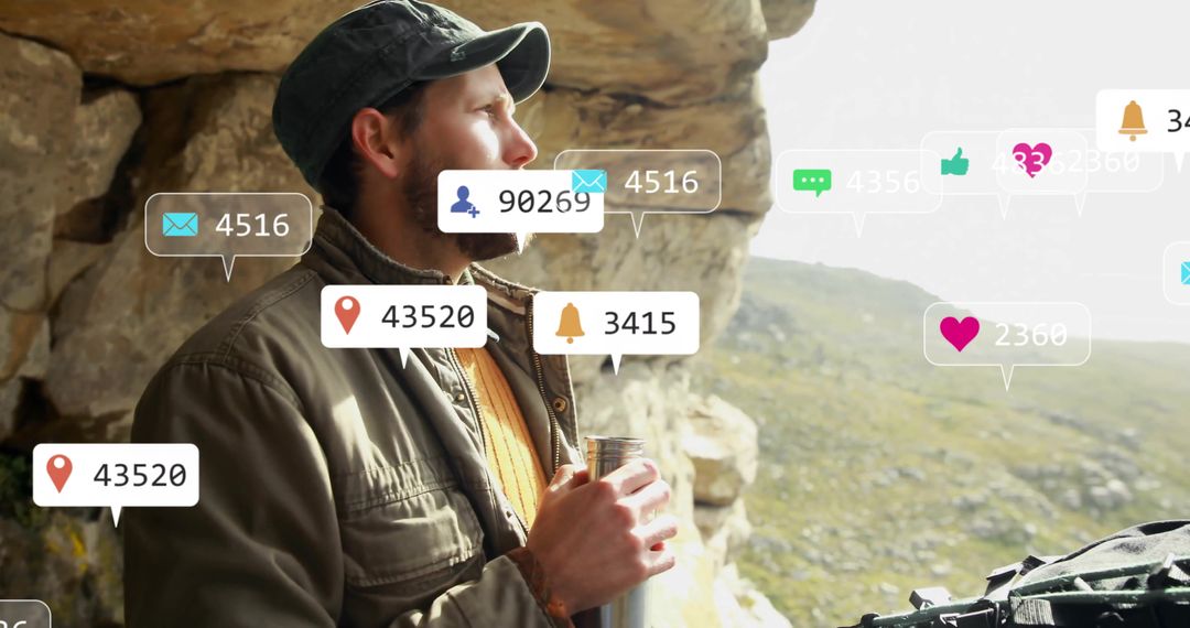 Adventurous Hiker Embracing Wilderness and Today's Technology Integration