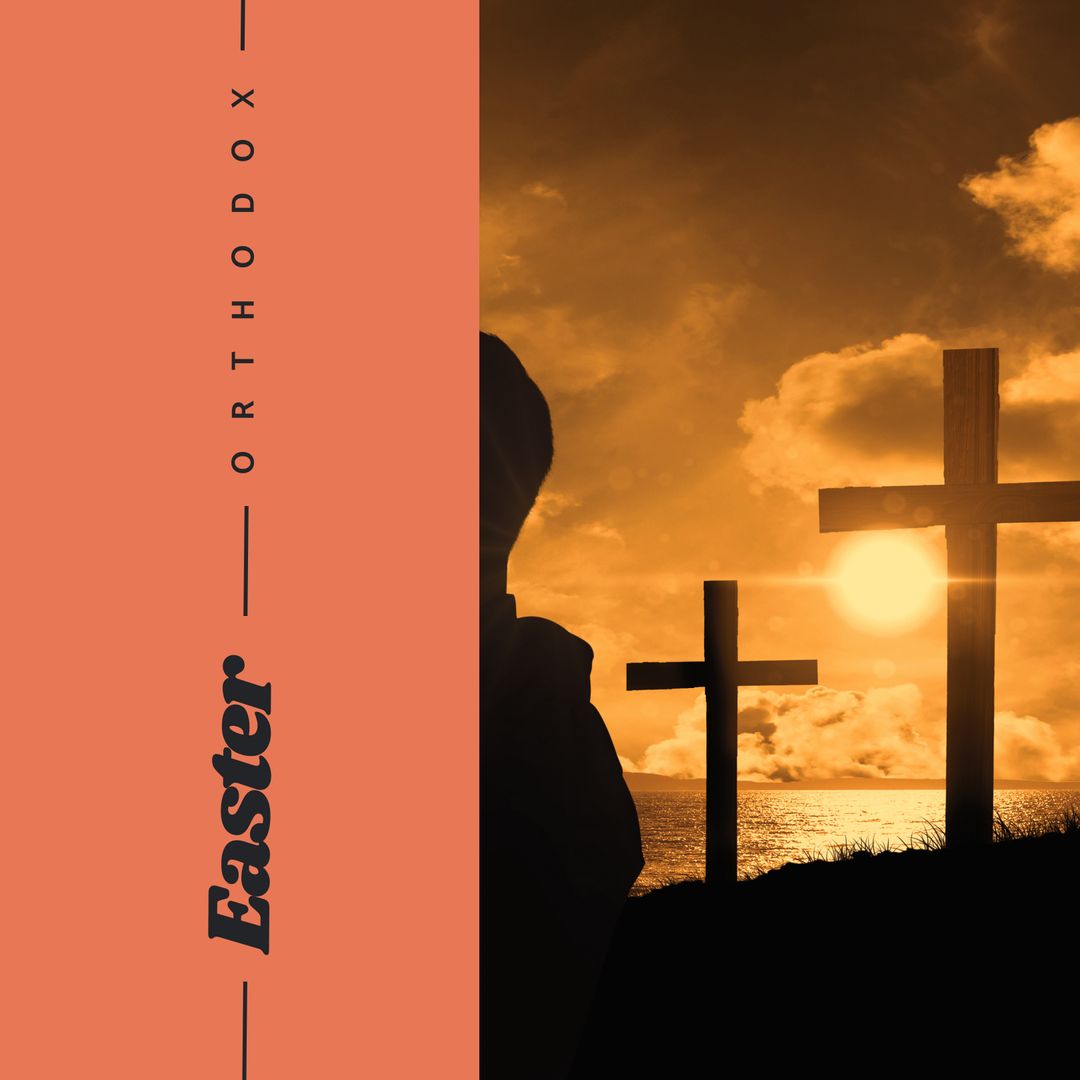 Orthodox Easter with Silhouette Cross and Sunset