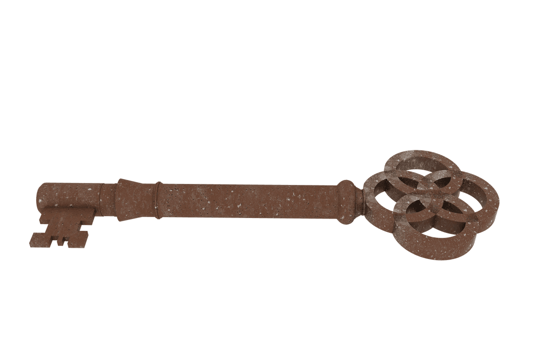 Rustic Antique Key with Intricate Designs on Transparent Background