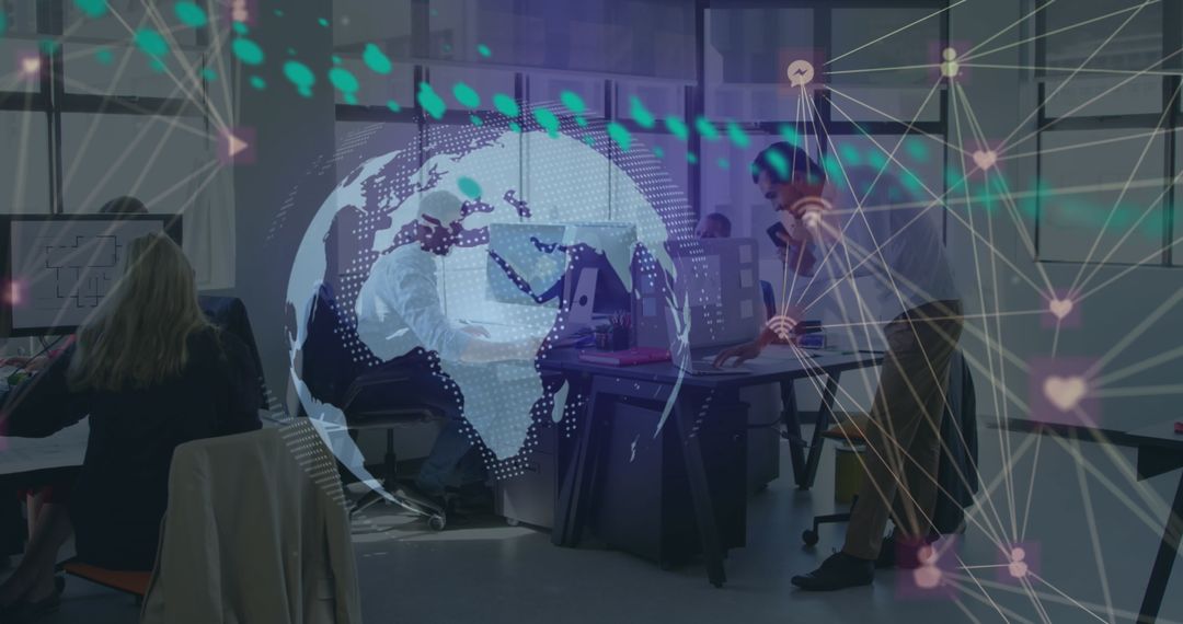 Multinational Office Team Collaborating on Digital Global Networking