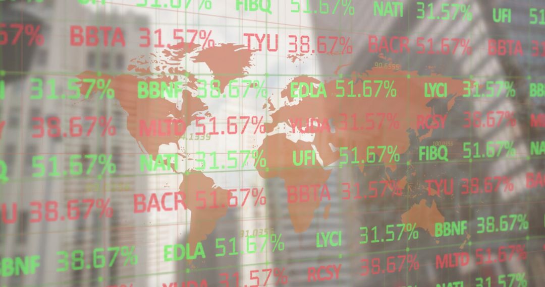 Global Financial Data Overlaid on World Map and Cityscape