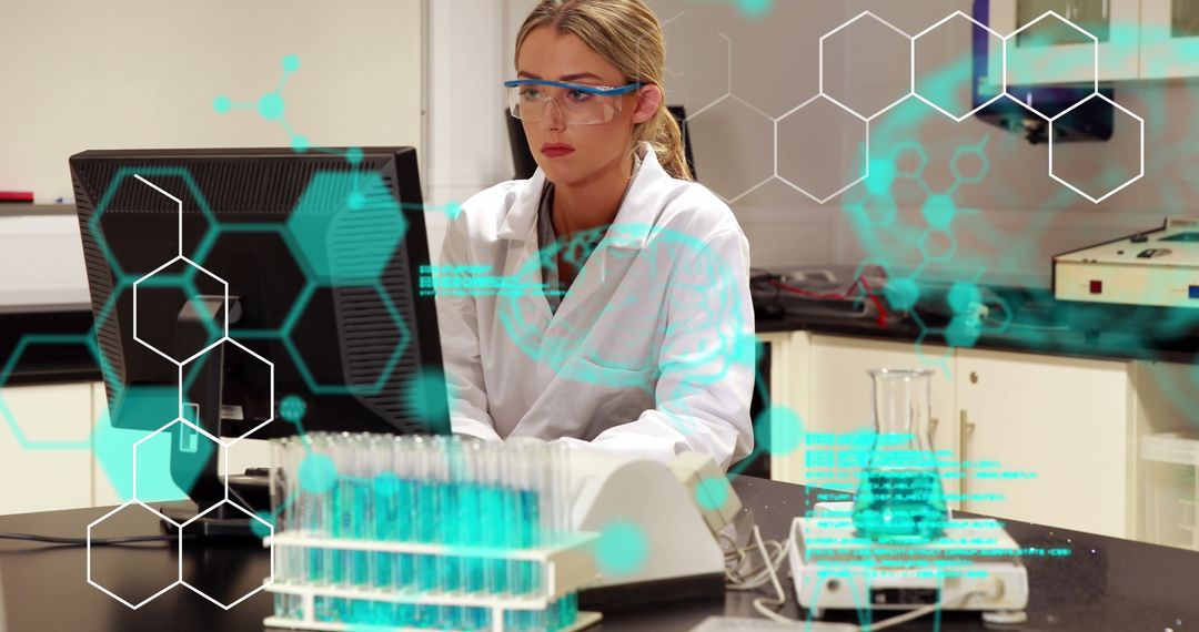 Female Scientist Conducting Research Using Digital Technology in Laboratory
