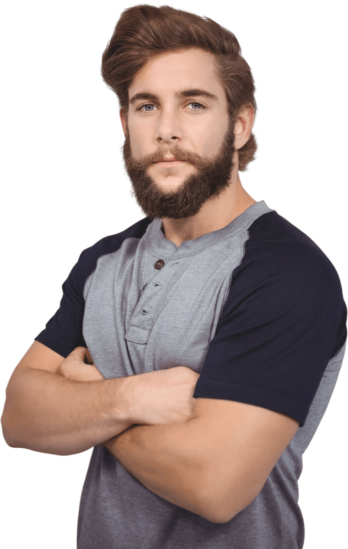 Confident Hipster with Beard Crossing Arms Isolated Transparent Background