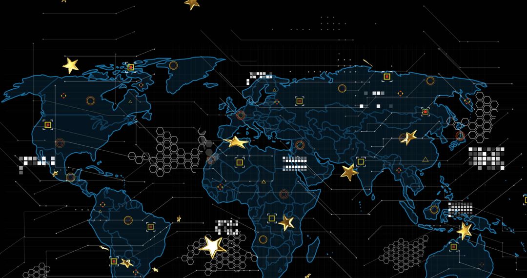 Futuristic World Map with Cyber Interface and Data Connections