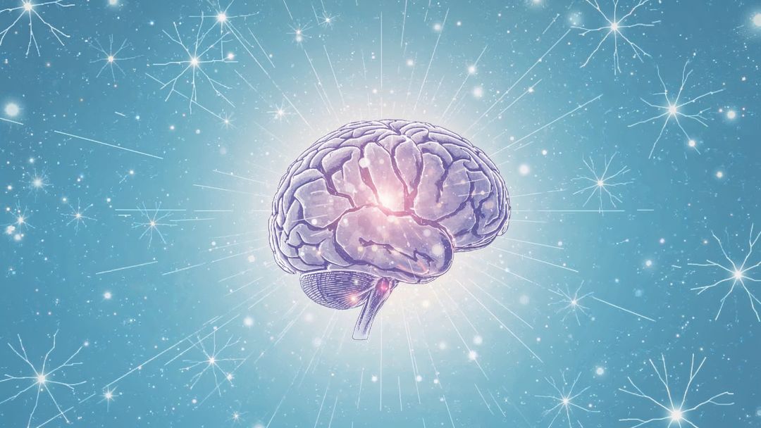 Floating Glowing Brain in Futuristic Abstract Space