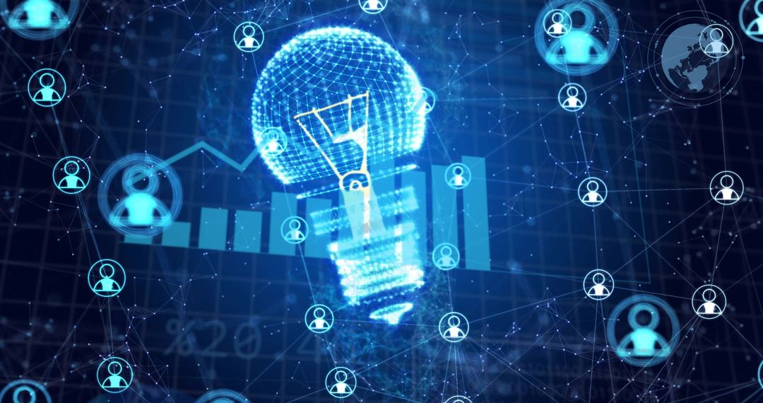 Digital Network with Lightbulb and Data Concept