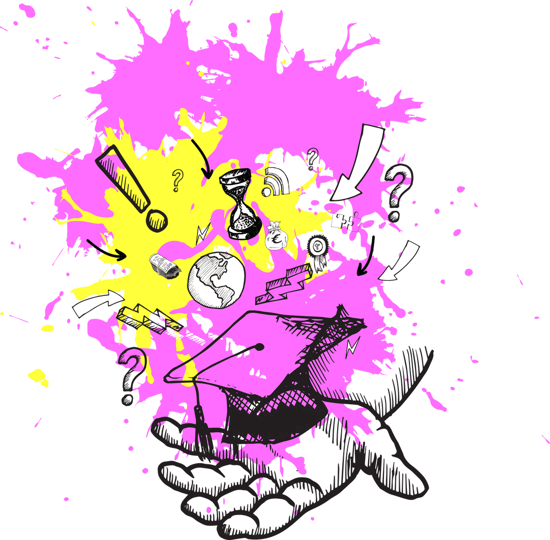 Hand Holding Media Icons with Colorful Stains on Transparent Background