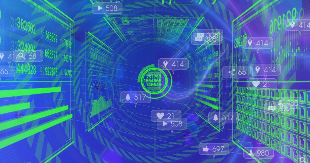 Futuristic Digital Data Stream with Social Media Icons