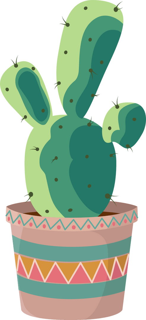Colorful Potted Cactus on Transparent Background with Decorative Pot