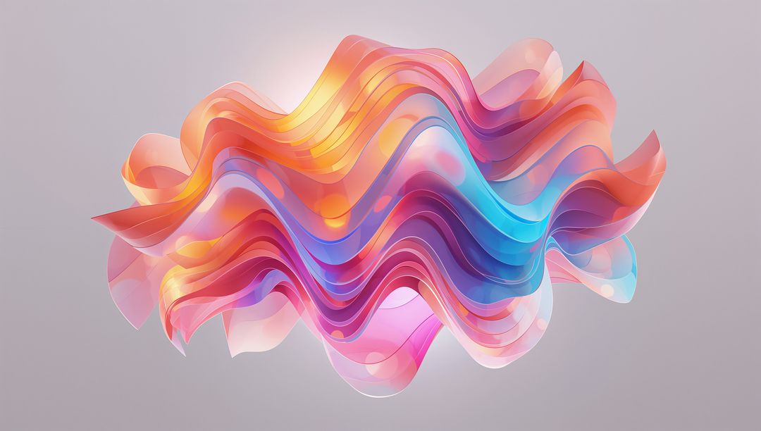 Flowing Translucent Ribbon Waves Creating Warm-to-Cool Gradient Abstract Sculpture