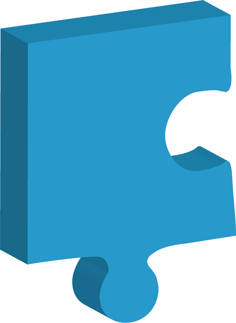 Blue Puzzle Piece on Transparent Background with Copy Space