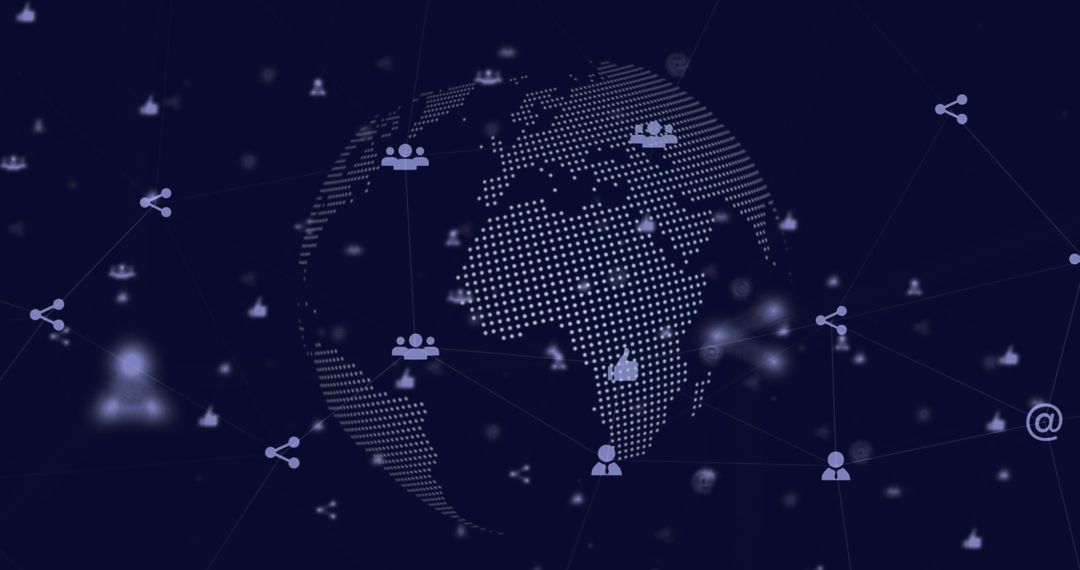 Global Digital Network with Social Icons in Futuristic Style