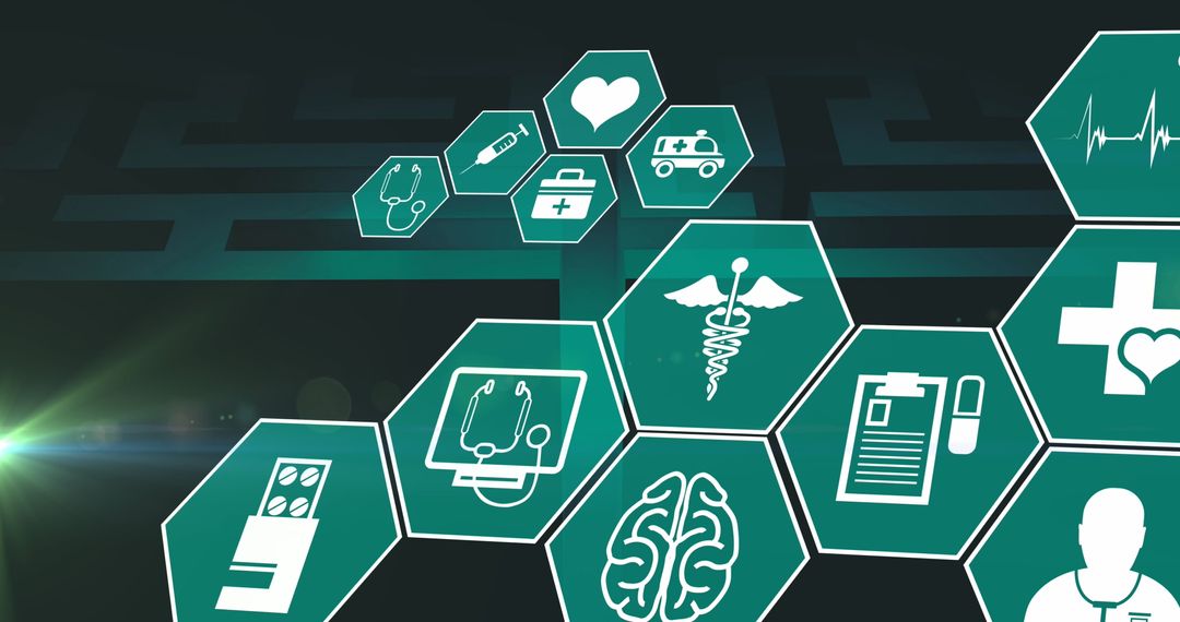 Digital Interface with Medical Icons Over Maze Background