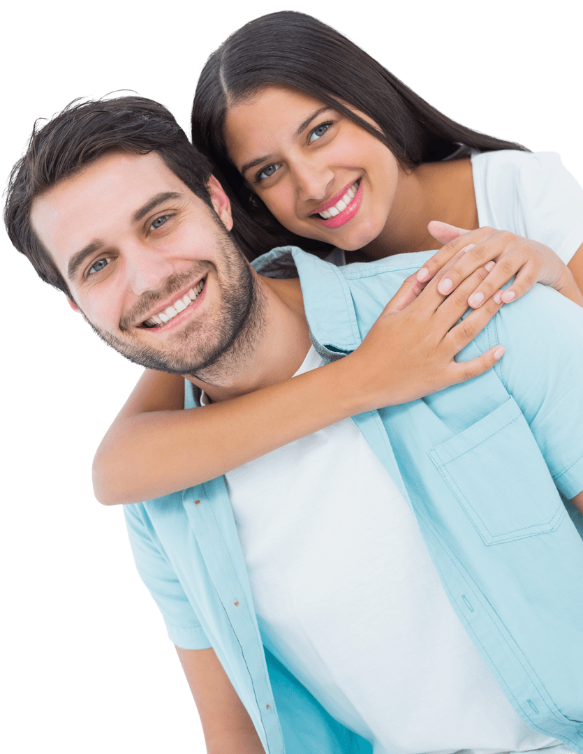 Smiling Couple Enjoying Piggyback Ride in Casual Clothing Transparent