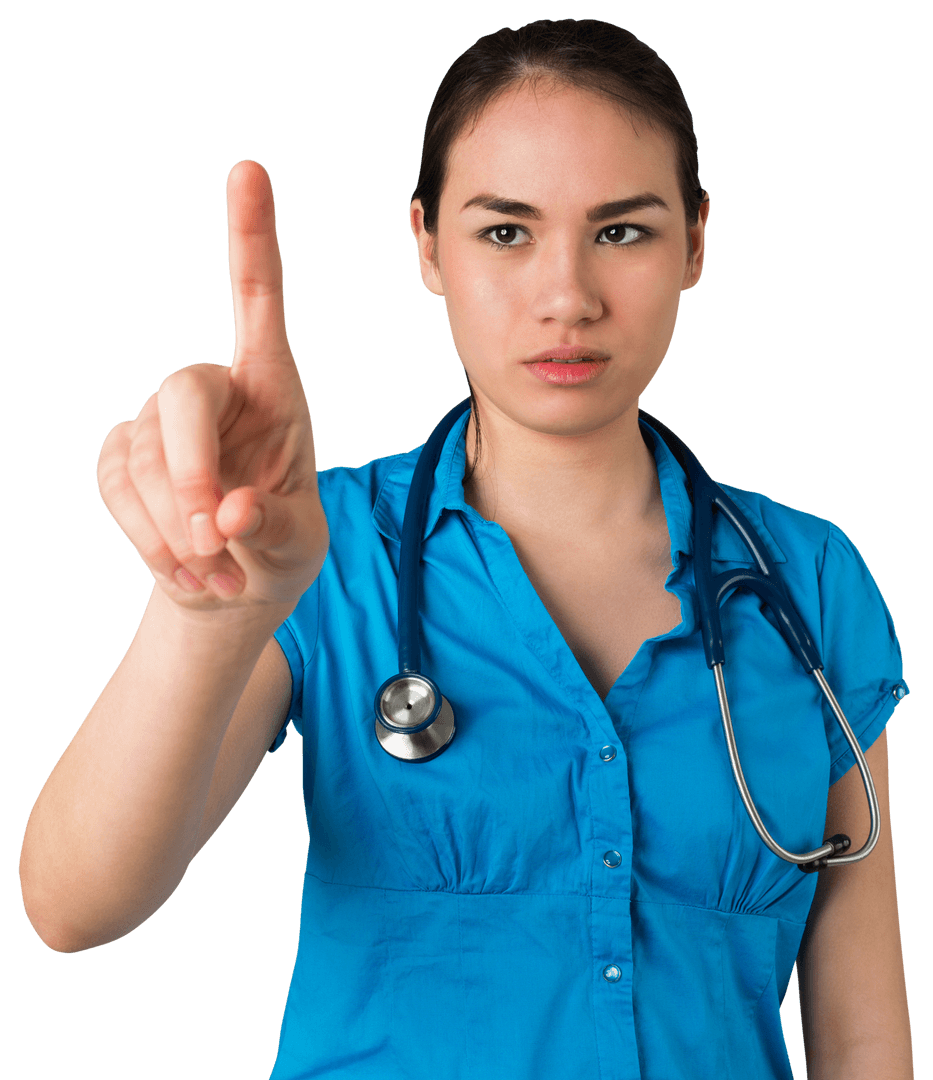 Biracial Female Doctor Using Transparent Screen Gesture