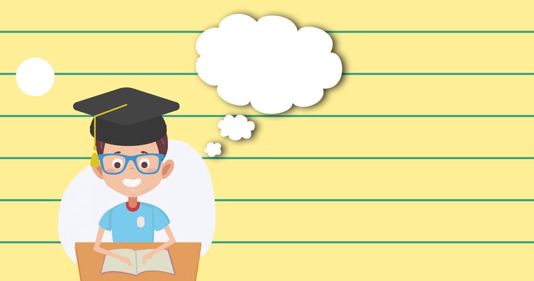 Schoolboy in Graduation Cap Thinking with Speech Bubble