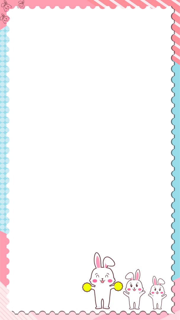 Cheerful Bunny Frame with Pom-Poms on Transparent Background