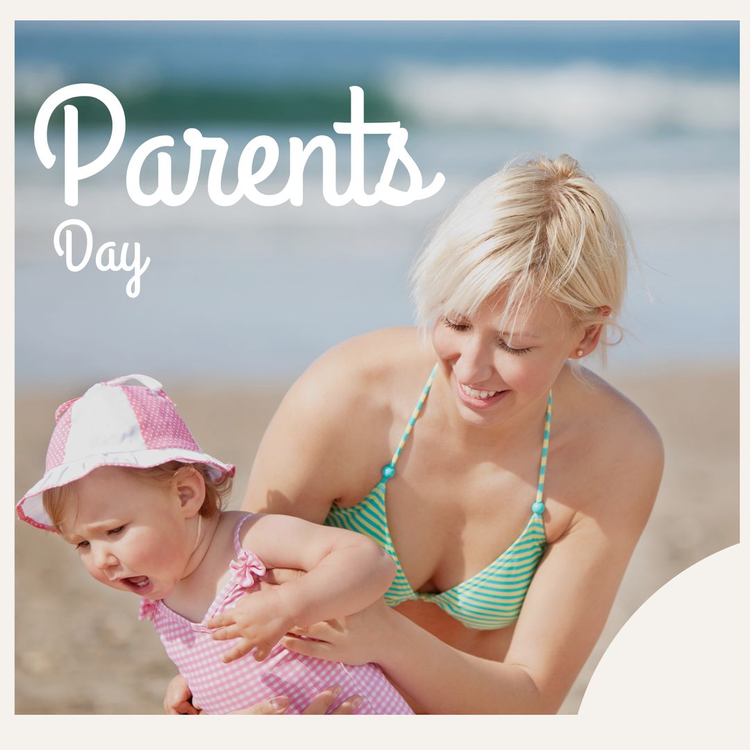 Parents Day: Caucasian Mother Holding Baby Girl on Beach - Download Free Stock Templates Pikwizard.com