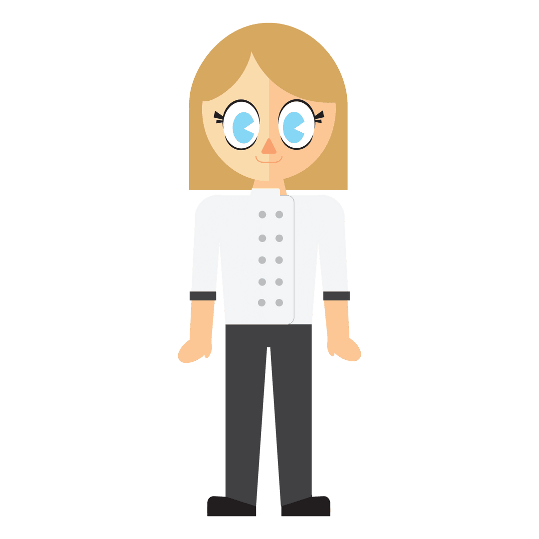 Transparent Cartoon Female Chef in Uniform with Big Eyes