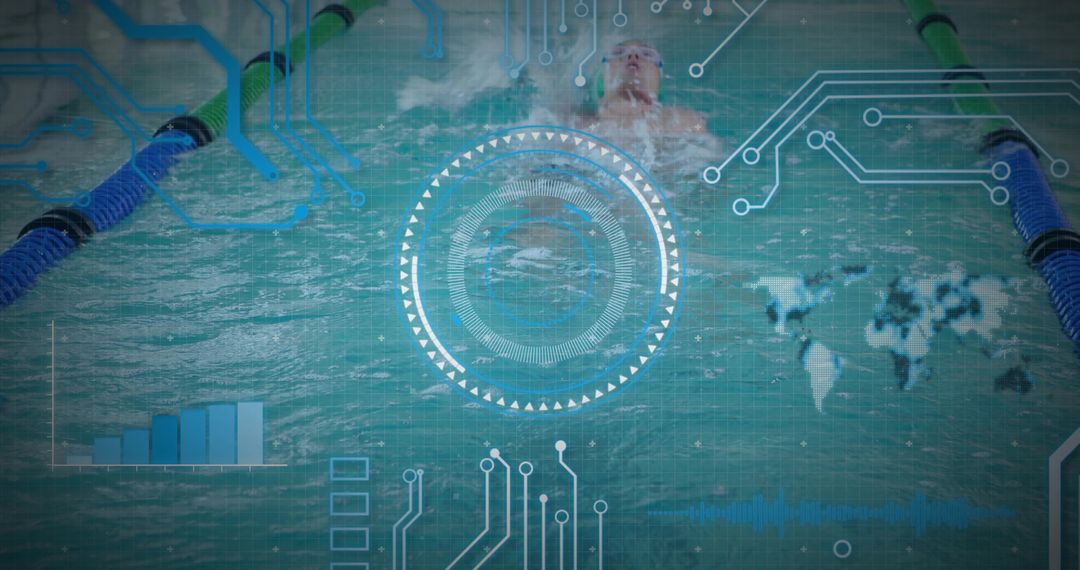 Athlete in Swimming Pool with High-Tech Data Interface