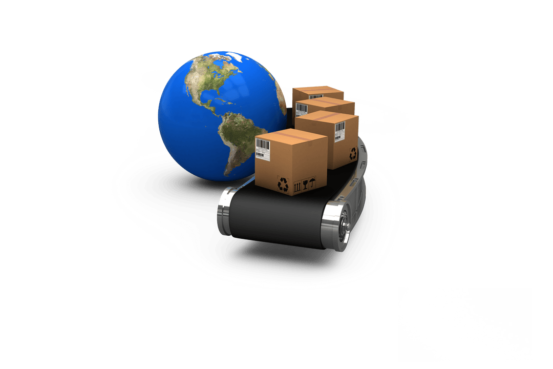 Transparent Earth with Cardboard Boxes on Production Line