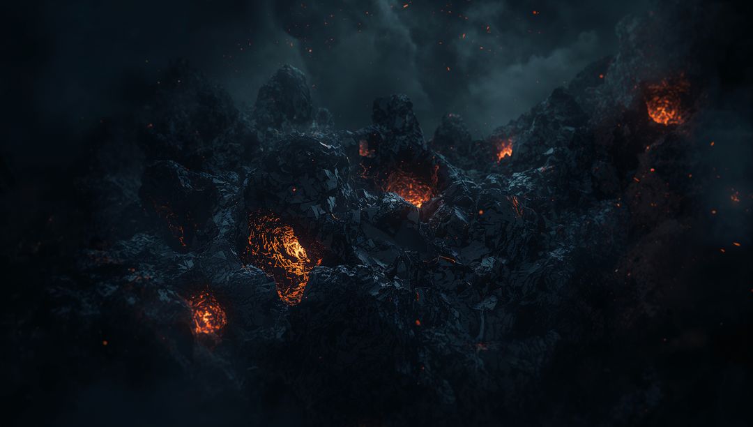 Dramatic Smoldering Volcanic Crater With Glowing Magma