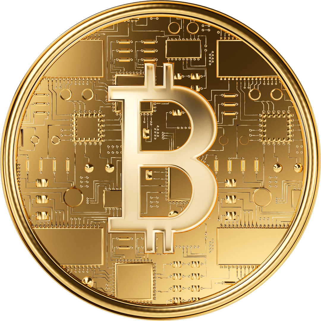 Golden Bitcoin Concept Art on Transparent Background
