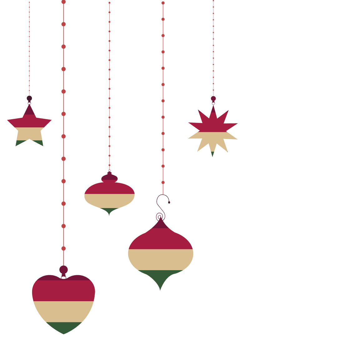 Festive Christmas Ornaments on Transparent Background