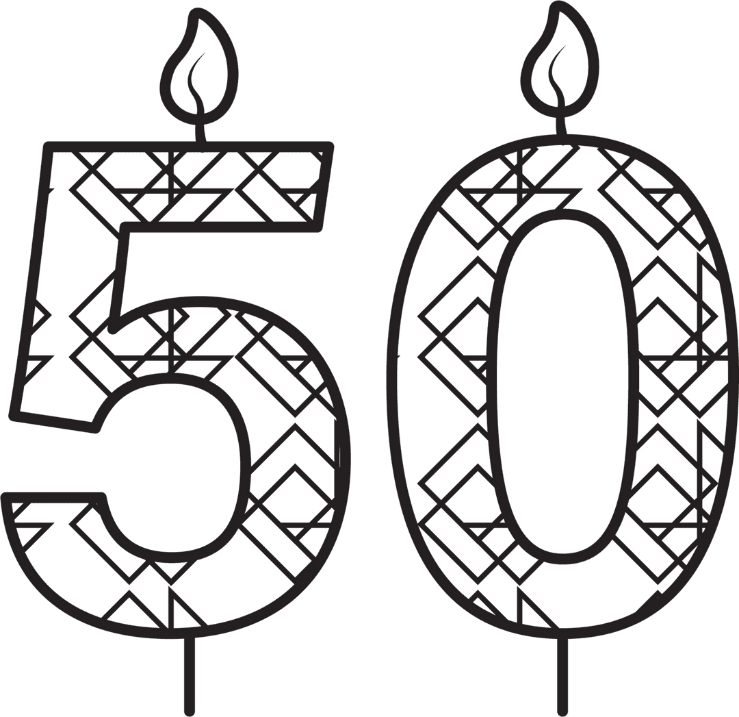 Transparent Black 50 Birthday Candle Illustration with Pattern