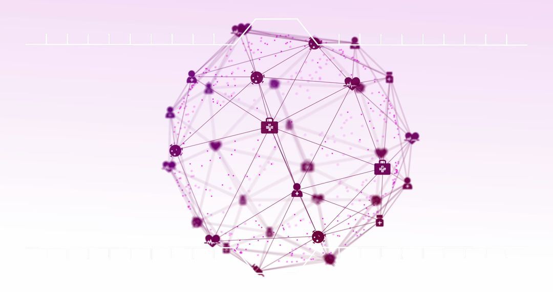 Abstract Digital Globe with Network Icons on Pink Background