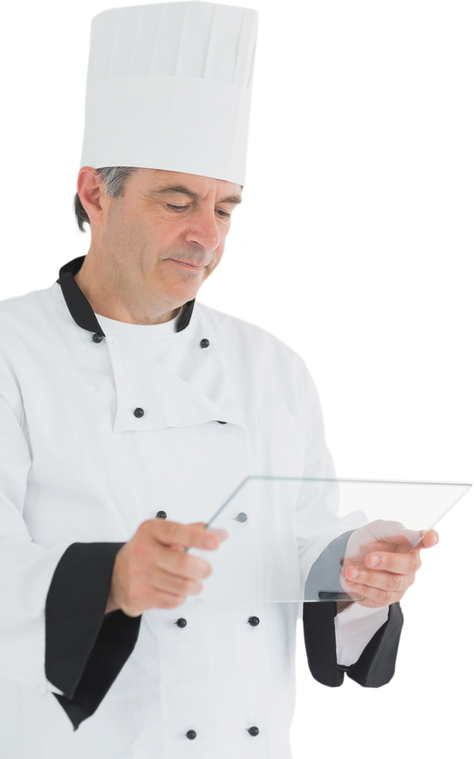 Transparent Male Chef Holding Glass Panel Digital Menu Concept - Download Free Stock Images Pikwizard.com