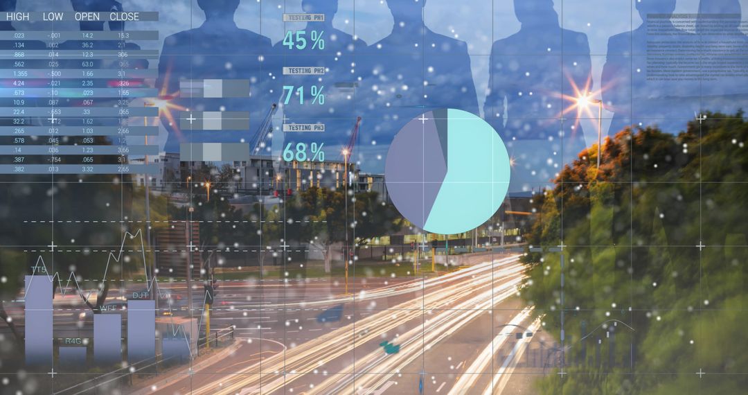 Digital Data Overlay on City Traffic Background