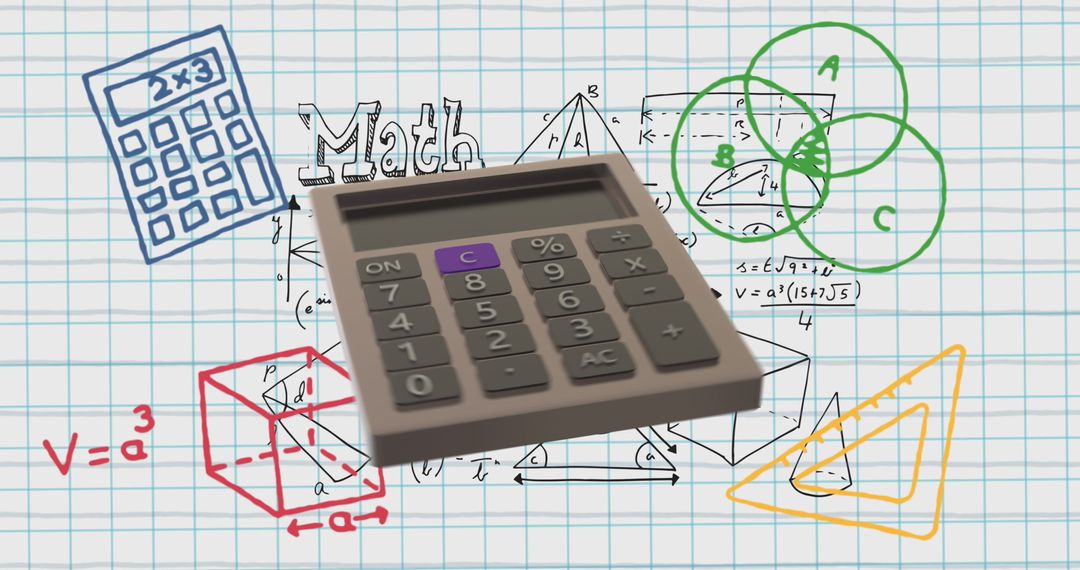 Digital Calculator on Mathematics Background with Geometrical Diagrams