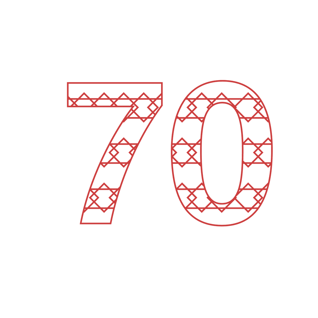 Decorative Red 70 Number on Transparent Background