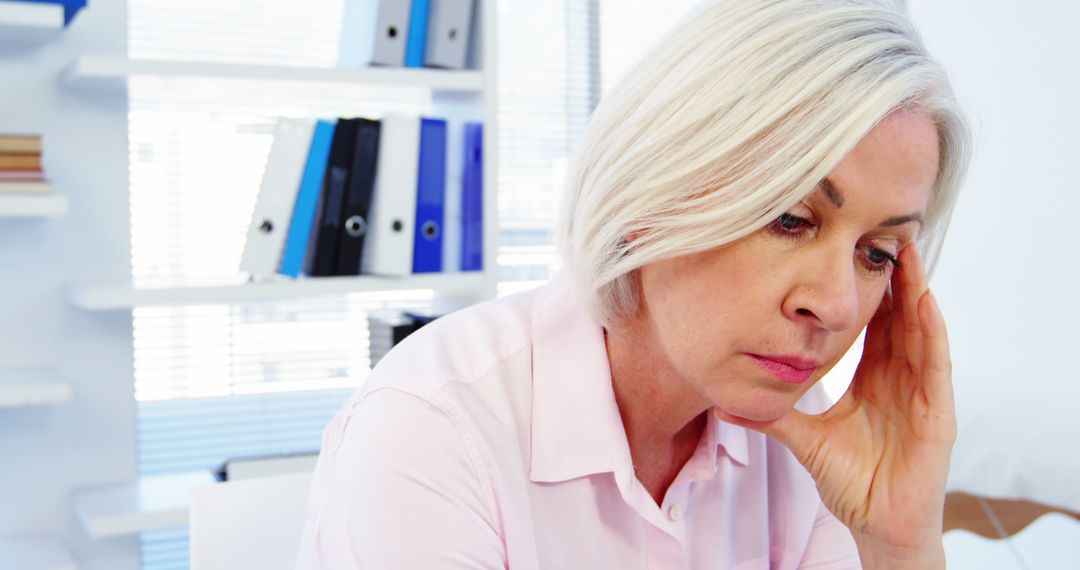 Senior Woman Looking Stressed at Work Desk in Office - Free Images, Stock Photos and Pictures on Pikwizard.com