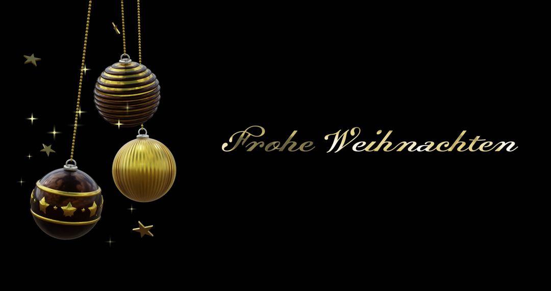 Elegant German Christmas Greeting with Black and Gold Baubles, Black Background - Free Images, Stock Photos and Pictures on Pikwizard.com