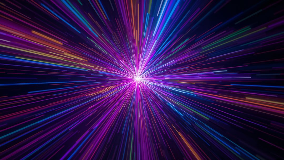 Radiating Neon Light Burst From Central Core With Multicolor Speed Lines and Cosmic Glow