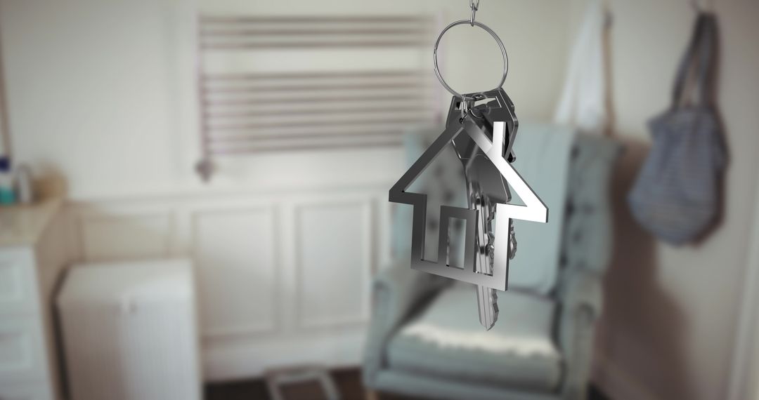 Silver Key and House Shaped Key Ring in Modern Living Room Interior - Free Images, Stock Photos and Pictures on Pikwizard.com