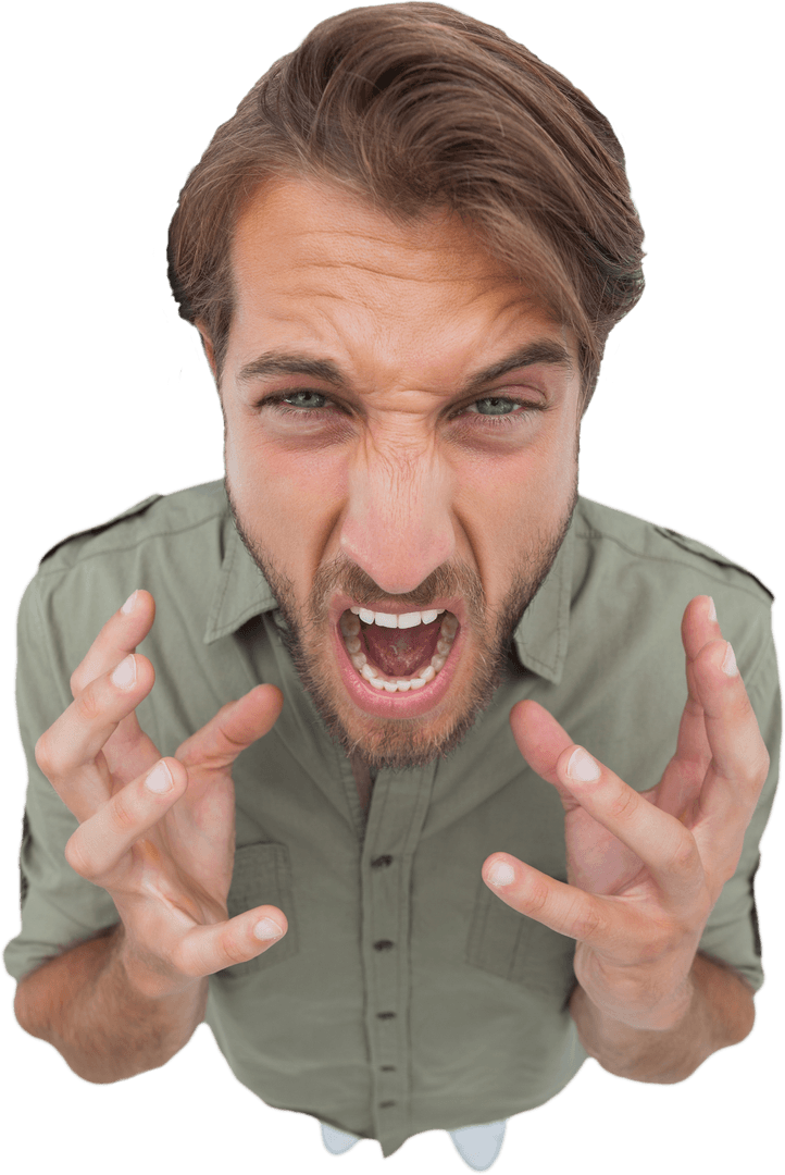 Furious Man Yelling on Transparent Background