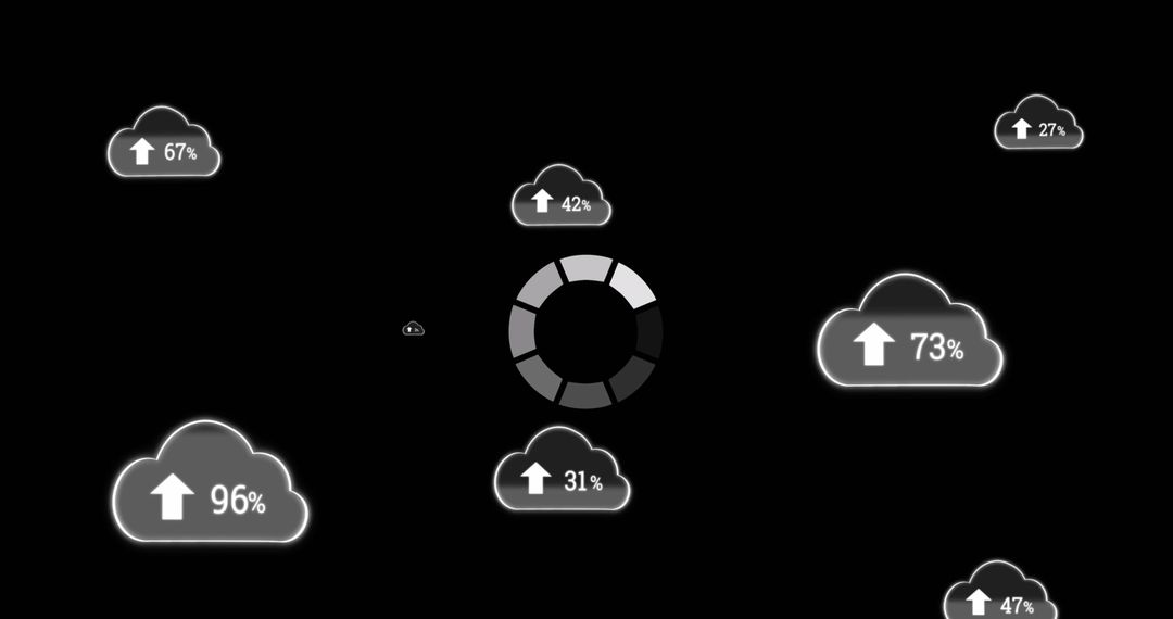 High-Tech Data Loading Animations with Cloud Icons on Black Background