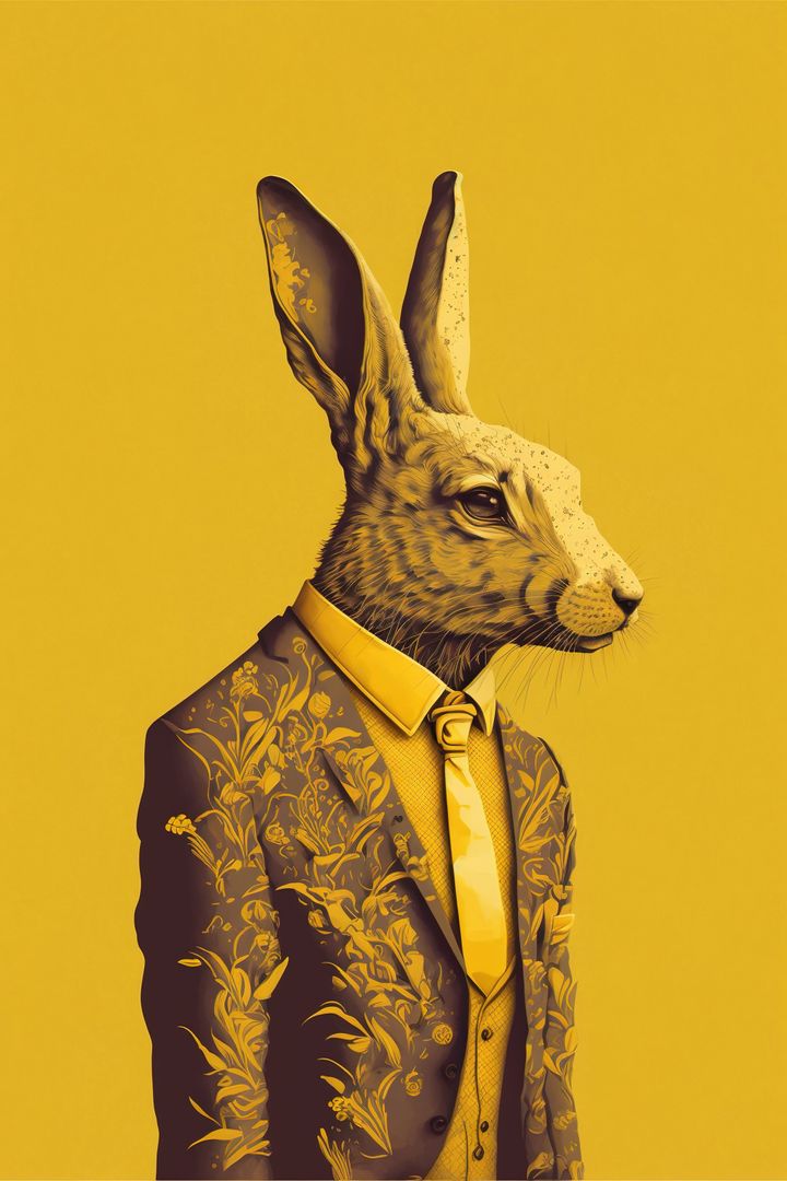 Humanized Rabbit in Floral Suit on Yellow Background - Free Images, Stock Photos and Pictures on Pikwizard.com