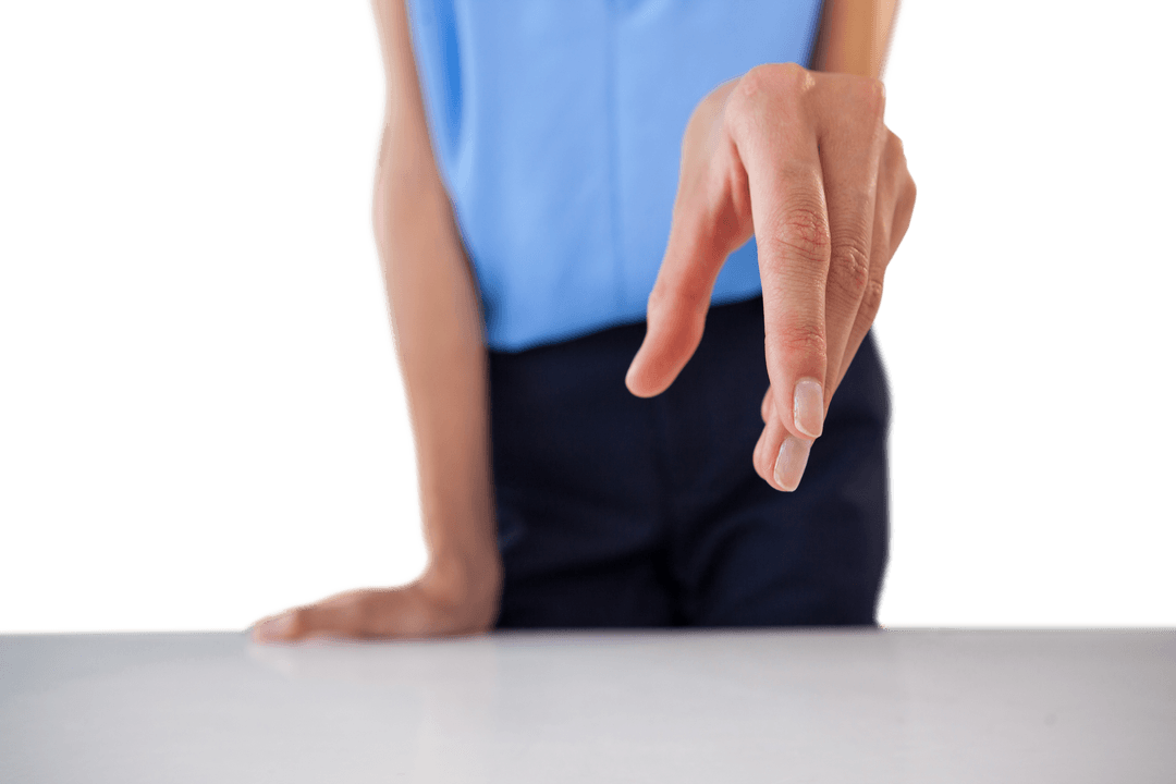 Transparent Businesswoman Gesturing Hand on Table