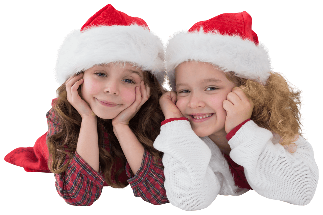Cute Siblings in Santa Hats Having Festive Fun on Transparent Background