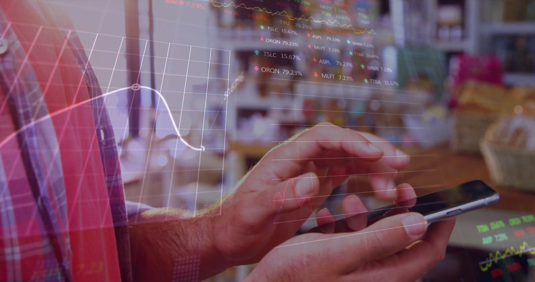 Hands Engaging Digital Interface with Smartphone and Graph Data