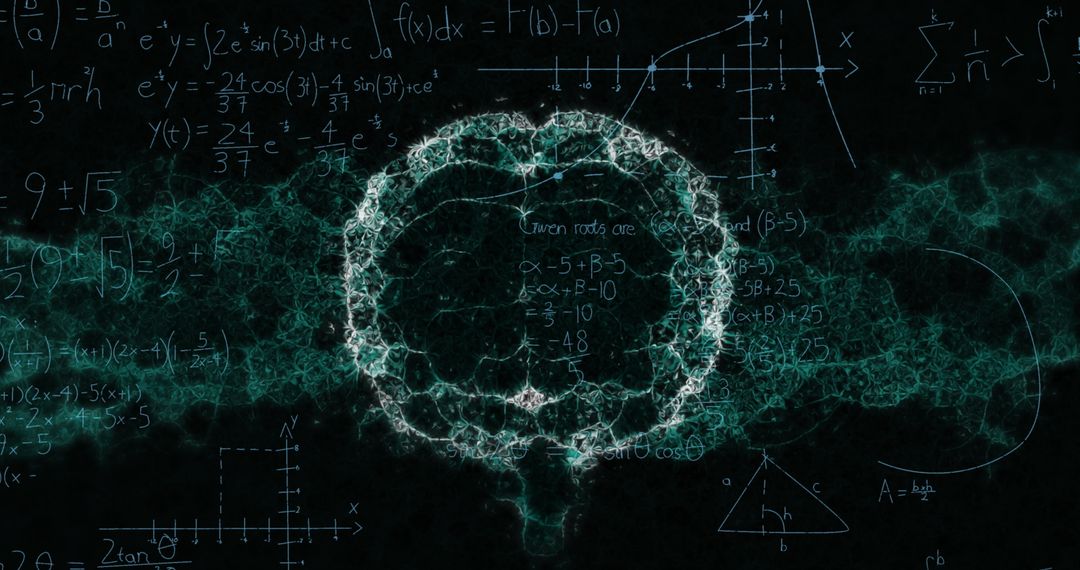 Digital brain model with mathematical formulas and algorithms