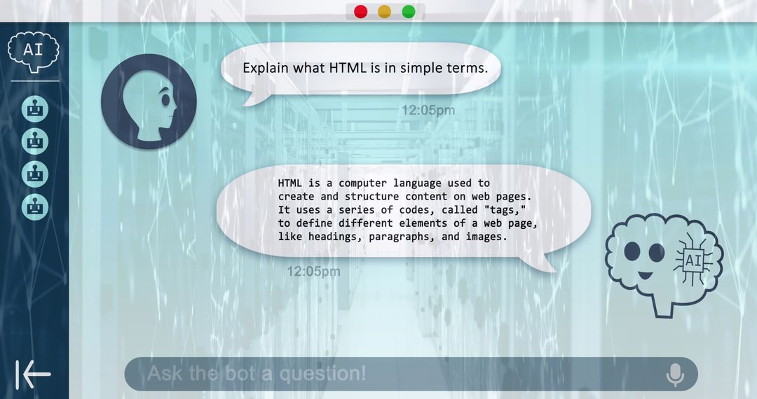 AI Chatbot Answering HTML Queries Over Digital Interface Background