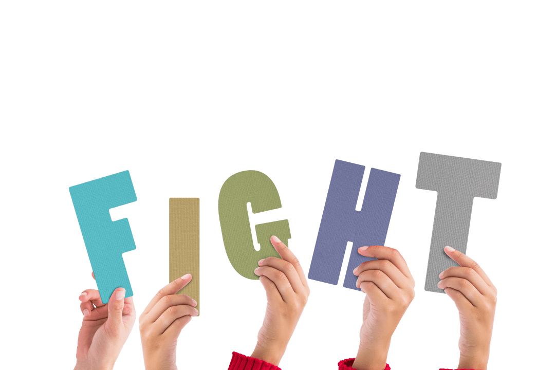 Hands Raising Word Fight on Transparent Background