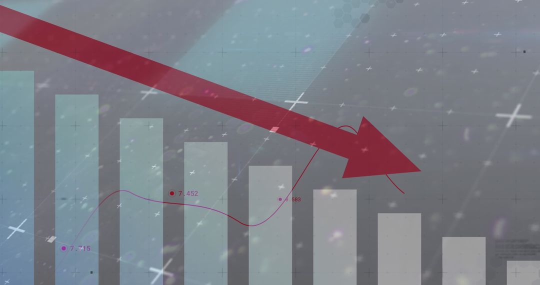 Bar Graph with Downward Red Arrow Indicating Economic Decline