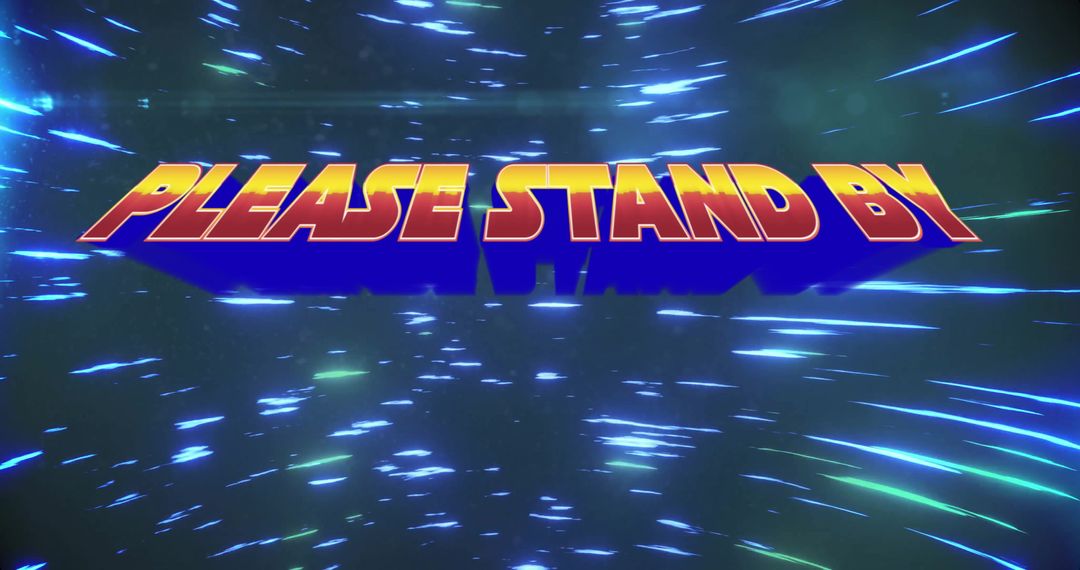 Glowing Please Stand By Text in Futuristic Light Tunnel
