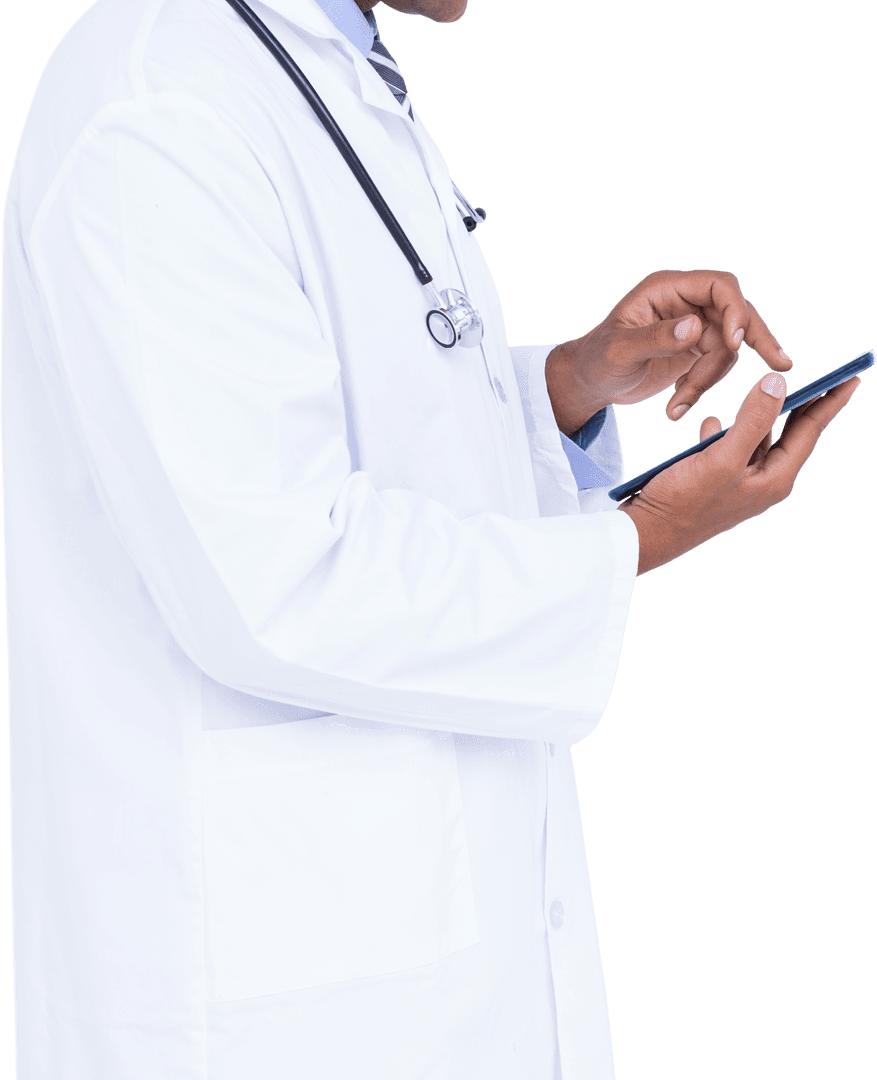 Transparent Midsection Doctor Holding Digital Tablet